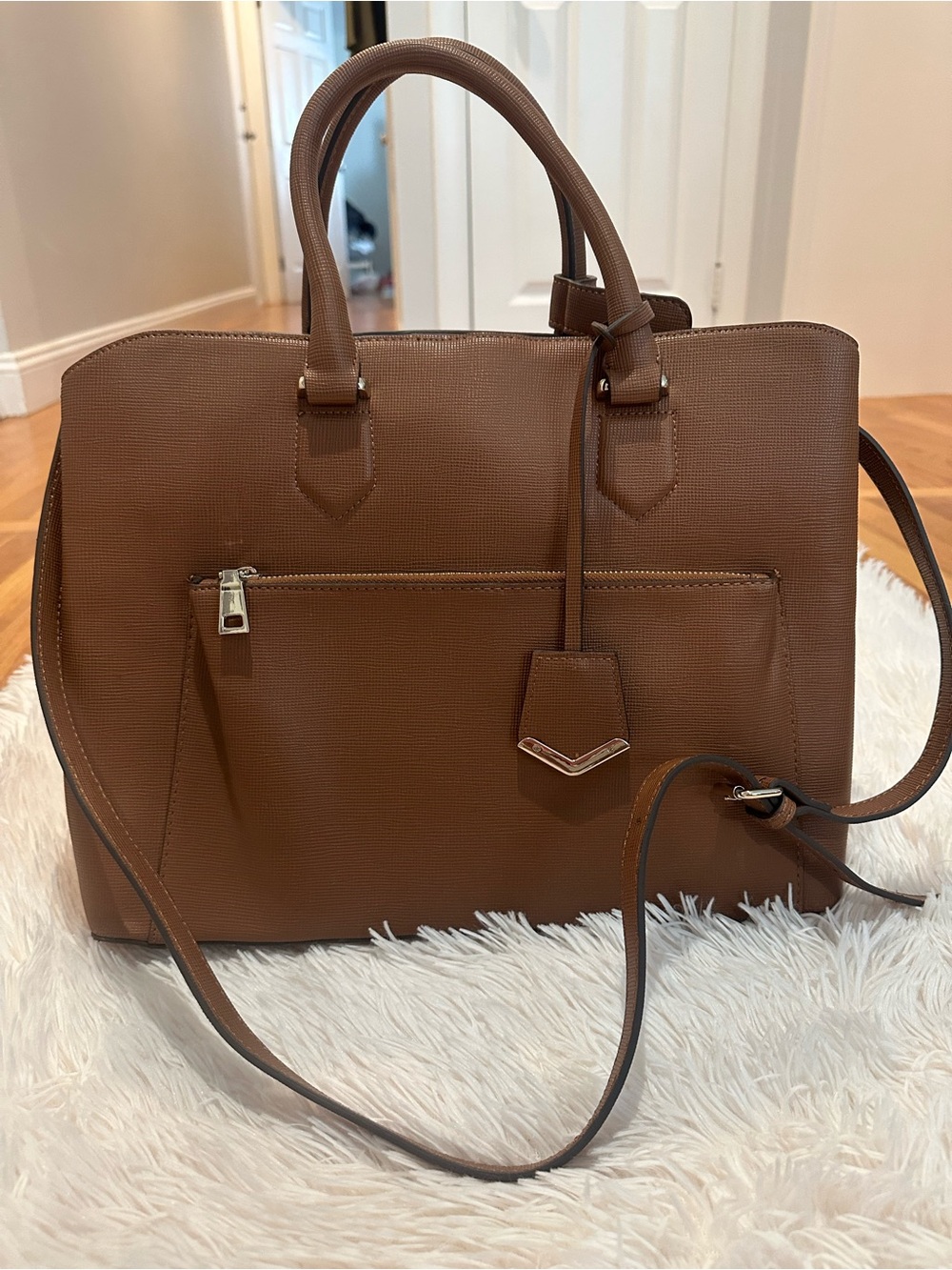 Zara Structured Brown Faux Leather Satchel Handbag Classic Women's Work Bag